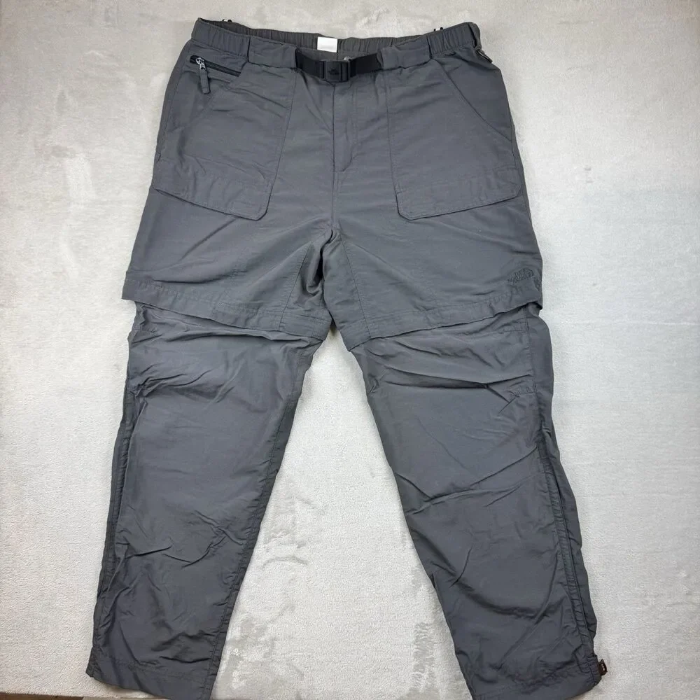 The North Face Mens XL Long Grey Convertible Zip Off Hiking Cargo Pants Nylon